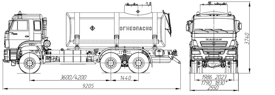 ATZ 4680A9-11 fuel tanker on KAMAZ 65225-53, 65225-54, 65225-RT chassis