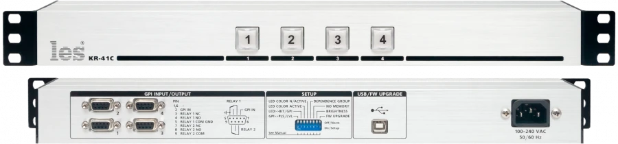 KR-41C - Active control panel. 4 buttons, GPI output/input signals, USB for remote control, built-in PSU.