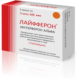 Laifferon solution for intramuscular, subconjunctival injection and eye drop, 3 mln IU; vial, 1mlx5pcs pack kar