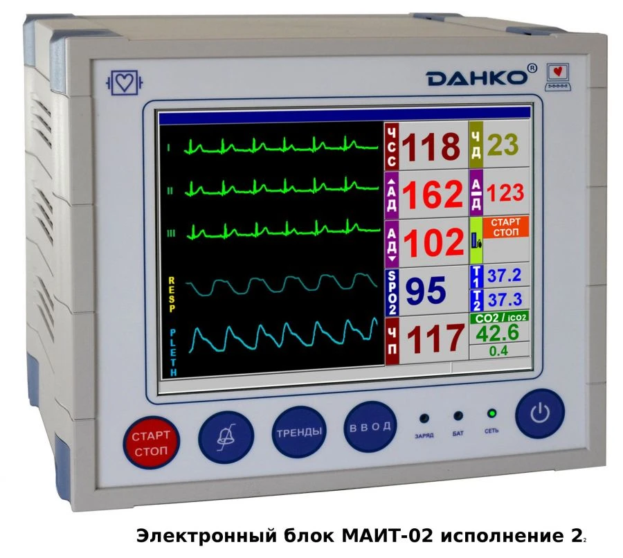 Monitor for anaesthesiology and intensive care MAIT-02 "Danko®", TU 9441002-48262933-2008, version 2