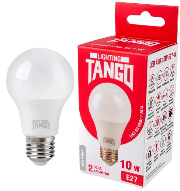LED Lamp 10W E27 A60 4000K 220V (TANGO LED A60-10W-E27-W) TANGO RUSSIA