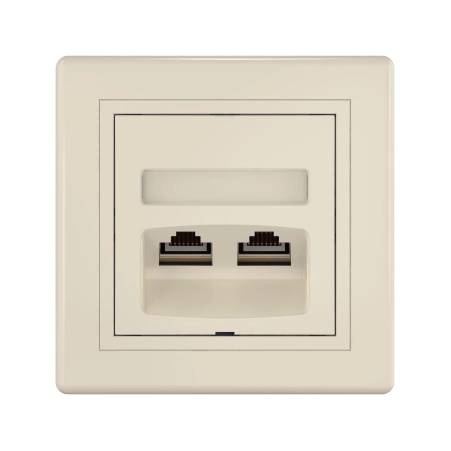 CADUCEUS ALING PRESTIGE Flush-mounted double computer socket with Keystone RJ45 8P8C cat.5e FTP modules, beige, Art. no. 601. 6