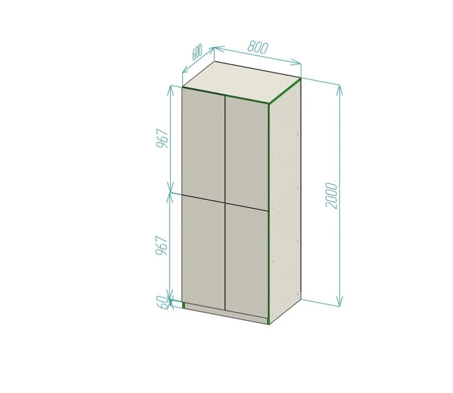 Double-leaf combined wardrobe with 4 doors 800x600x2000