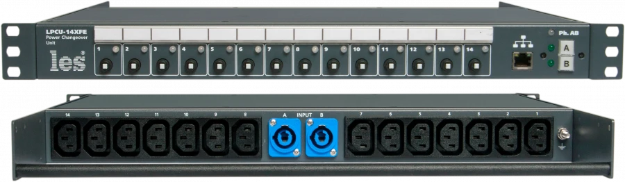 LPCU-14XFE - Dual input power distribution unit. Automatic and manual switching, IP control, 14 outputs.