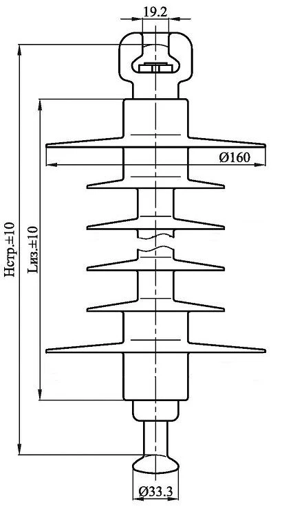 Suspension rod insulator with ribbed sheath made of organosilicon rubber PSPKr 120-3/0,6-PR-GP-2
