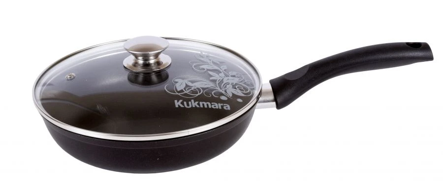Frying pan 220/60-m with handle, with glass lid (with thickened bottom) AP