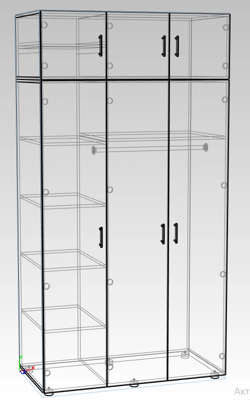 Closed wardrobe with mezzanine and shelves