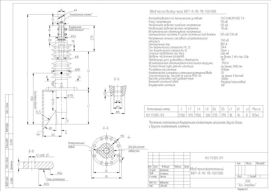 Transformer gland type BRIT-R-90-110-550/800 KN 1.9.005-RY