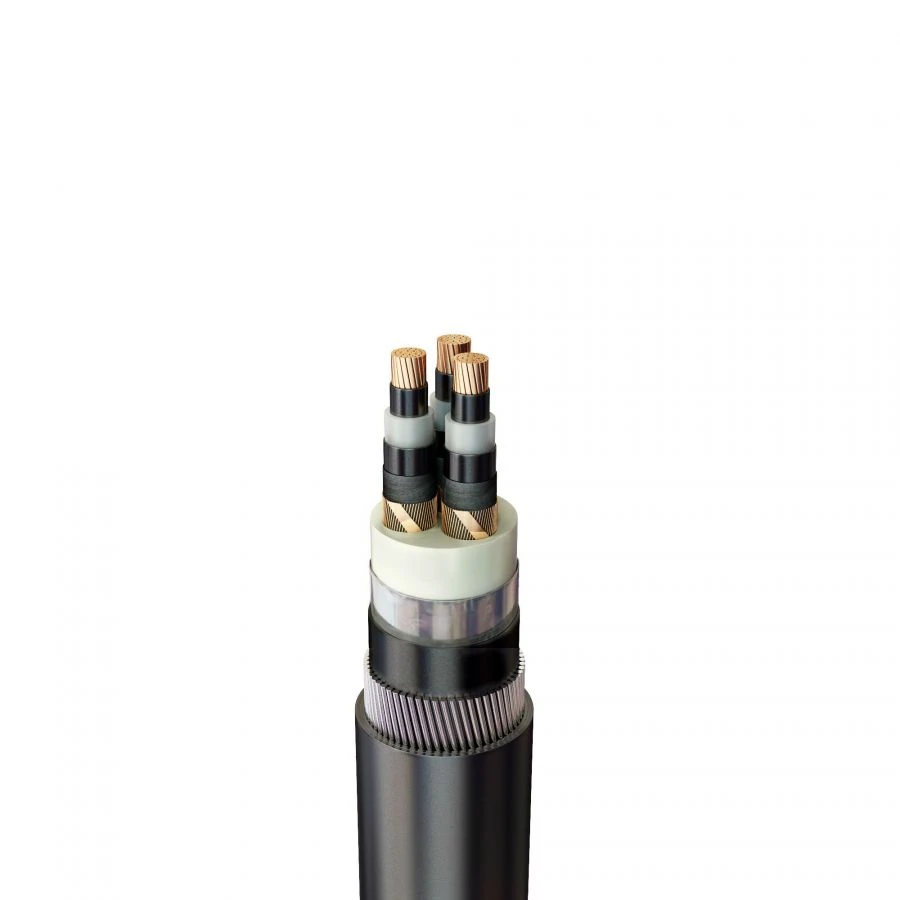 Power cable 2X... copper with SPE insulation, three-core, in wire armour, PVC sheathing. ... copper with LDPE insulation, three-