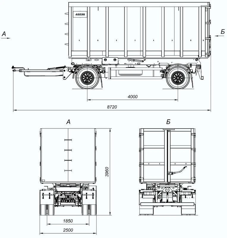 Tipper trailer 8595-02 with axles PLANT 1202-2410002 with carrying capacity 12 tonnes