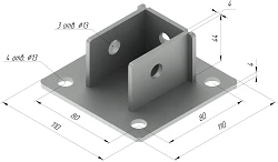 Support SM-F5, with overall dimensions 110x110x44 mm, metal thickness 4,0 mm, hot-dip galvanised steel.