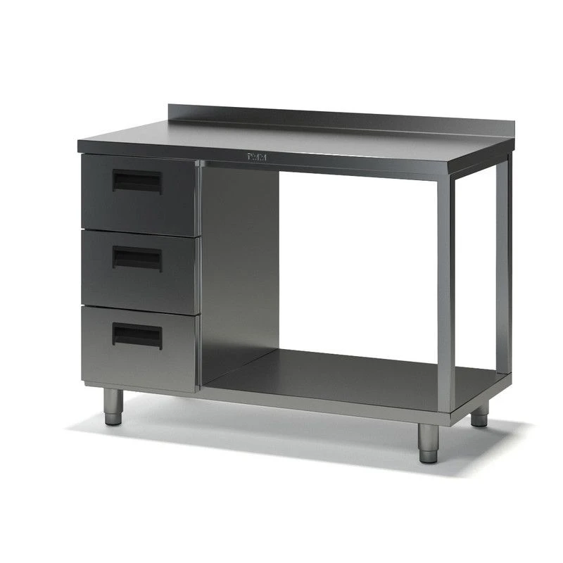Table pedestal SVD-2 with drawers (stainless steel), with edge