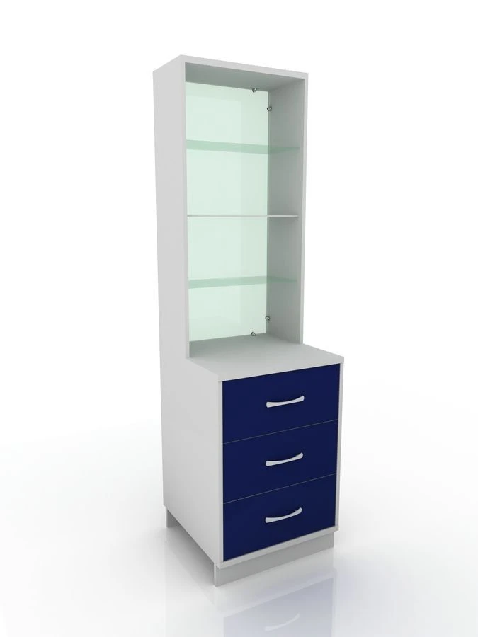 Display case with drawer, 301-001-2, 600x600x2100