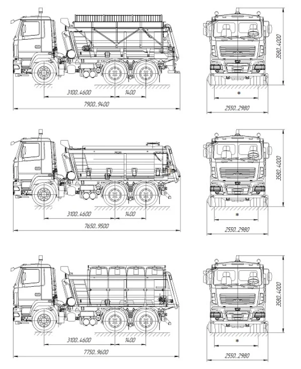 Combined road machine KDM-6501S on the basis of dump truck MAZ 6501C5