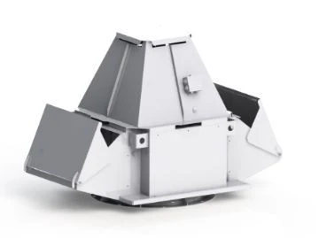 Radial roof ventilators with upward air discharge