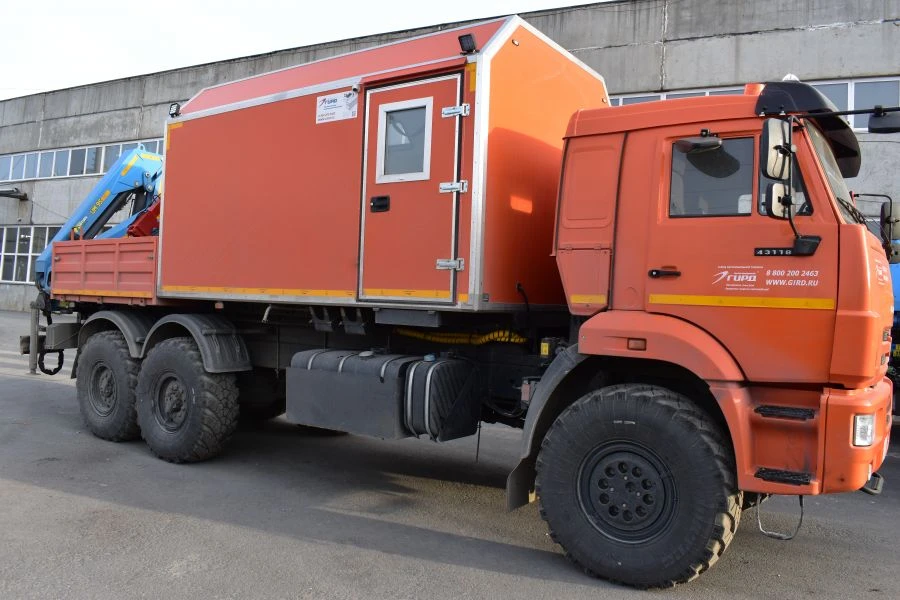 Special van with CMU produced by INMAN JSC on KAMAZ 43502-D5 chassis. Mark GIRD. Type 5849AG. Modification 5849