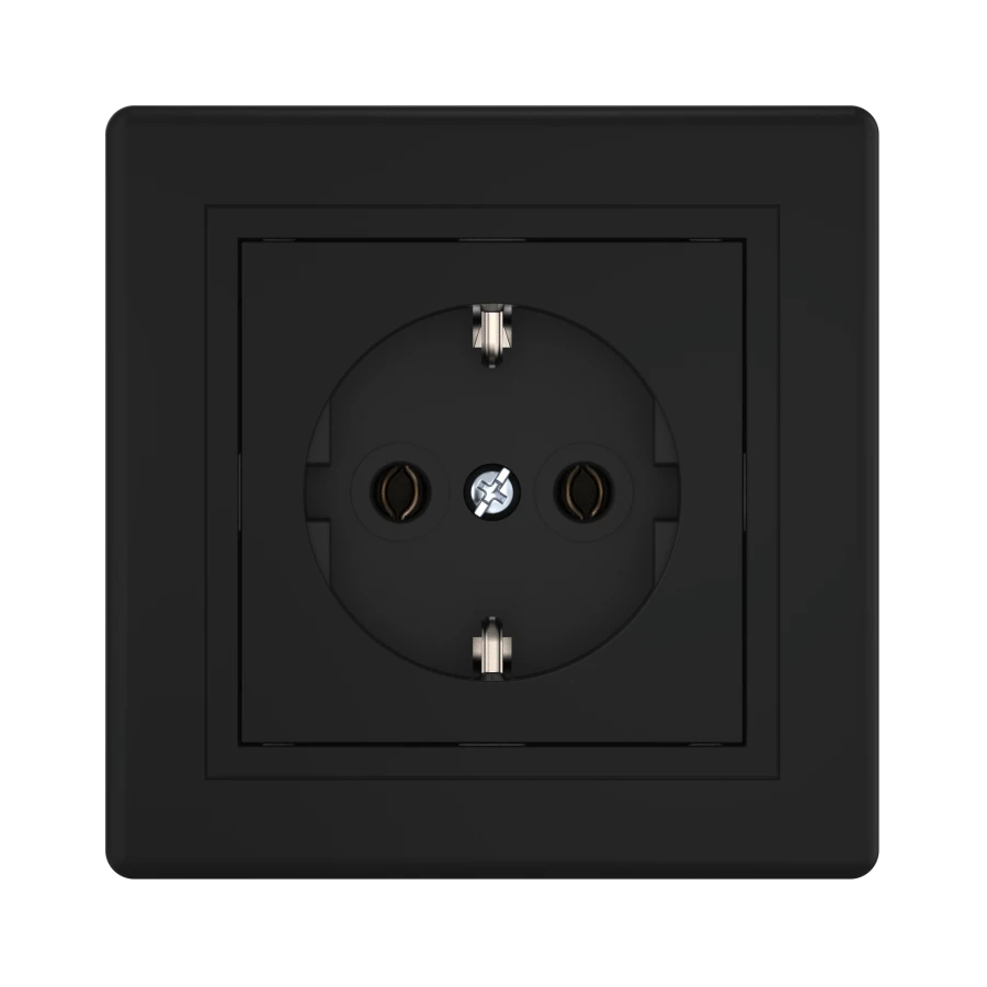 CADUCEUS ALING PRESTIGE Flush-mounted socket with earthing switch without cover with plastic base 16A, 250V~, black (soft tou