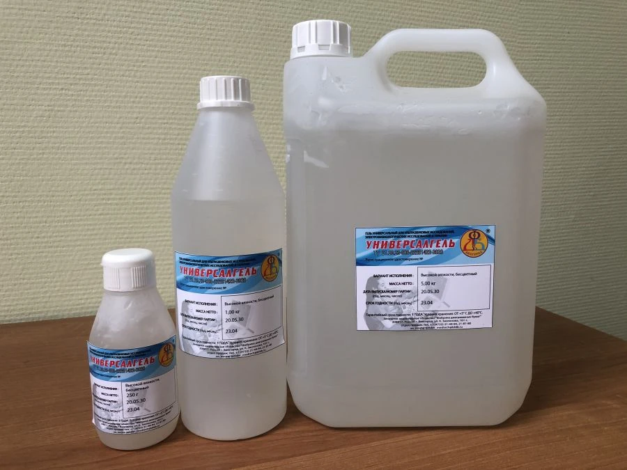 Universal gel for ultrasound studies, electrophysiological studies and therapy, colourless