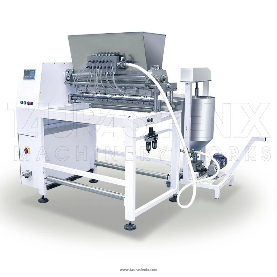 Equipment for dosed moulding of different shapes and sizes of viscous and semi-viscous products with and without filling.