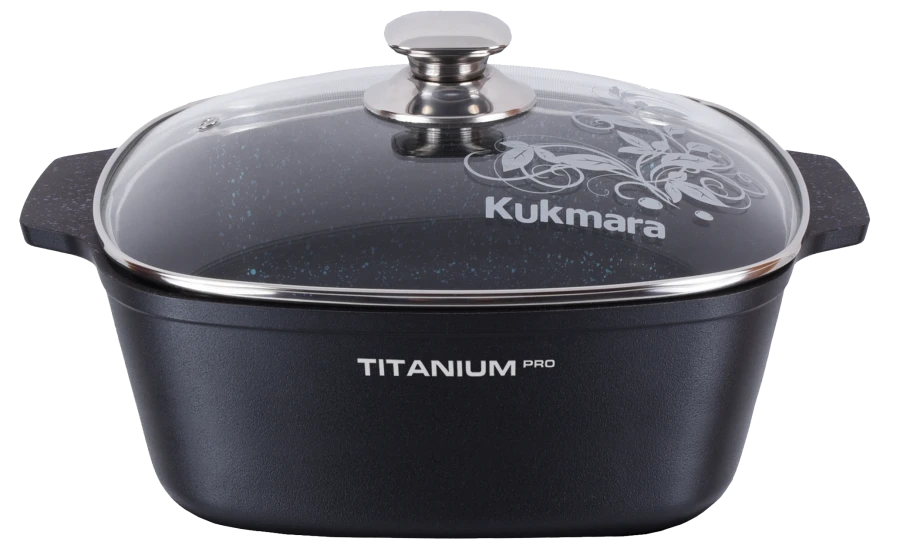 Cast aluminium 6,5l saucepan (with non-stick coating) TM Kukmara, with glass lid, "Titanium Pro" line