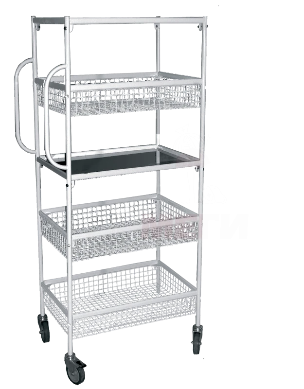 TVi-01-MSK(MSC-516) Shelf trolley with three lattice metal shelves-baskets and two shelves made of stainless steel.