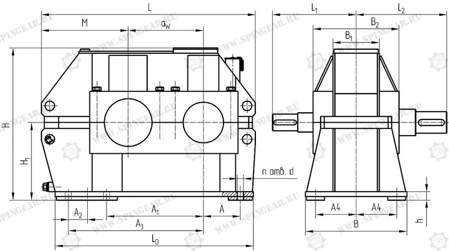 Cylindrical horizontal single-stage gearbox ???-400