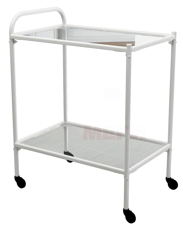 SPp-01-MSK(501-01M) Mobile metal treatment table with two glass shelves