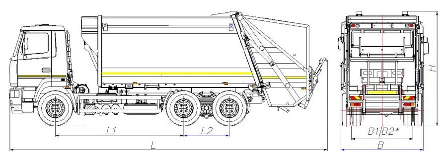 Rear-loading rubbish truck model MK-3543-11