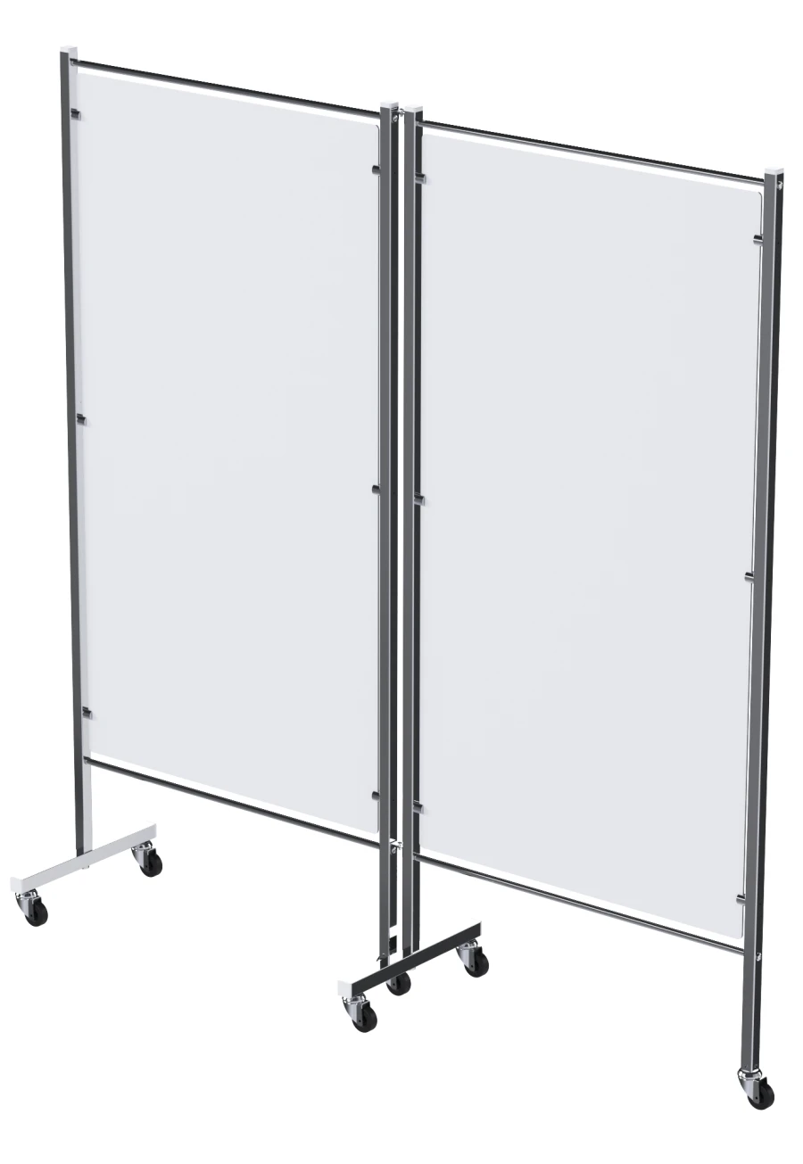 ?? - "???"(???-25303??) Medical screen of stainless steel, on wheels, two-sectional, with plastic.