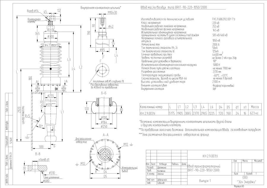 Transformer gland type BRIT-90-220-1050/2000 KN 2.9.003U