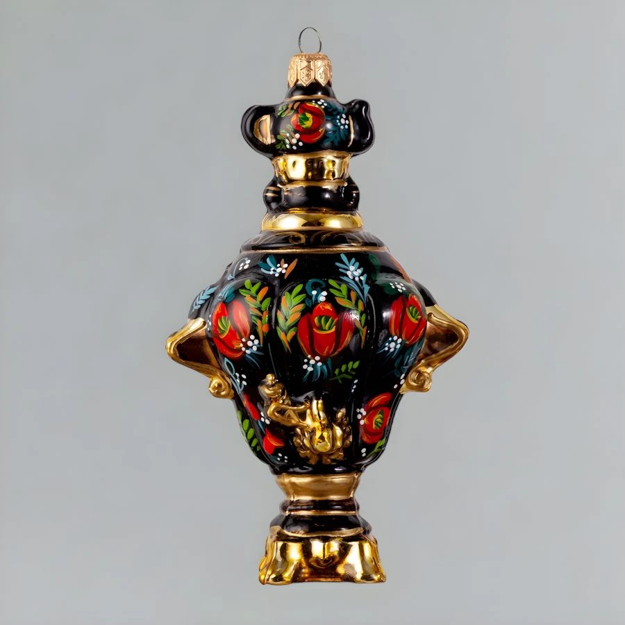 Christmas tree toy made of glass "Russian samovar black"