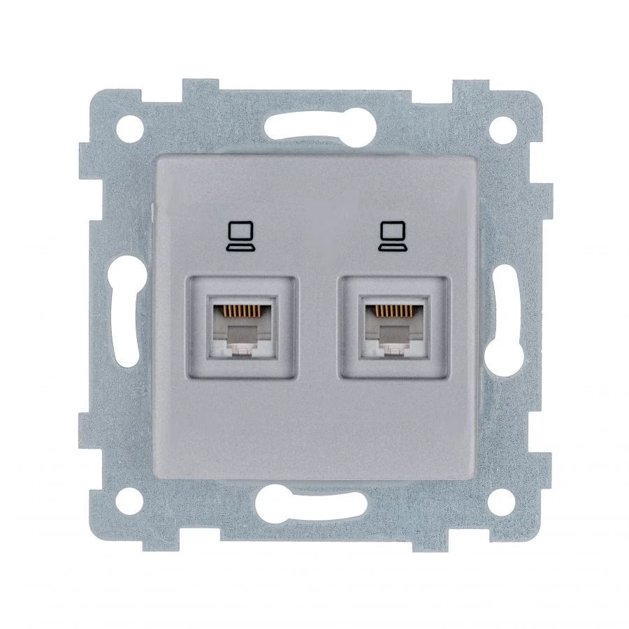 "Maria" Low-voltage socket outlet mechanism PC/PC 2 sockets sqr.set. RKT2-471 "aluminium"