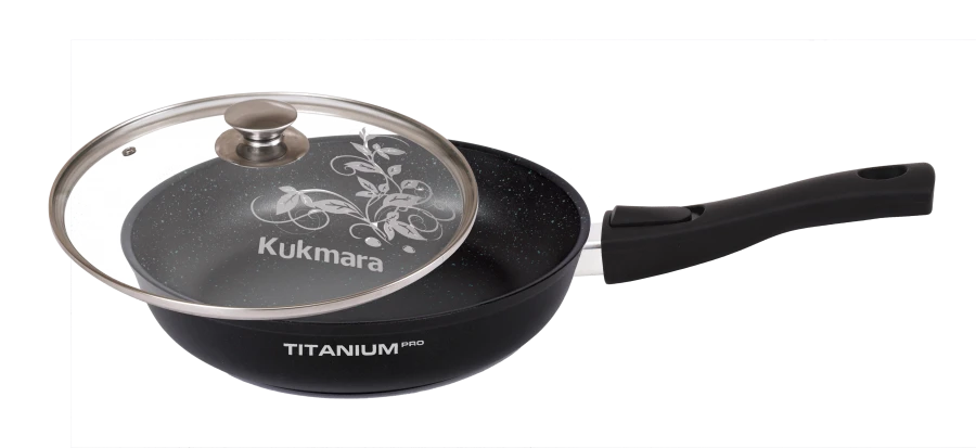Cast aluminium frying pan 280mm (with non-stick coating) TM Kukmara, with removable Bakelite handle, glass lid