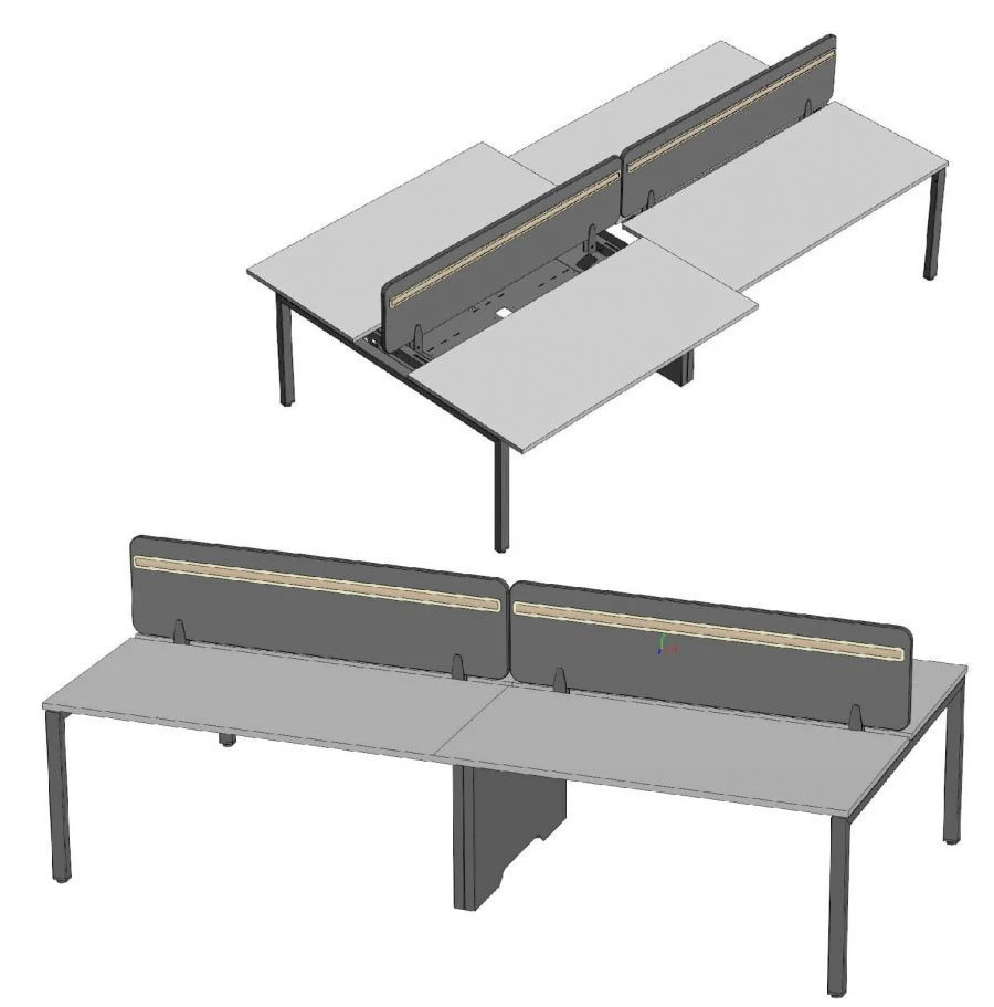 Ergonomic table (working table, with drawers, with cable channels, with separating screens, with system unit holders, group of d