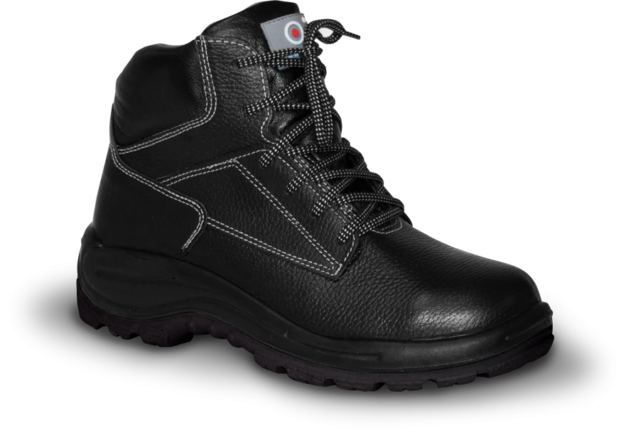 Men's leather boots with protective toe for protection against elevated temperatures on a heat-resistant, oil and petrol resista