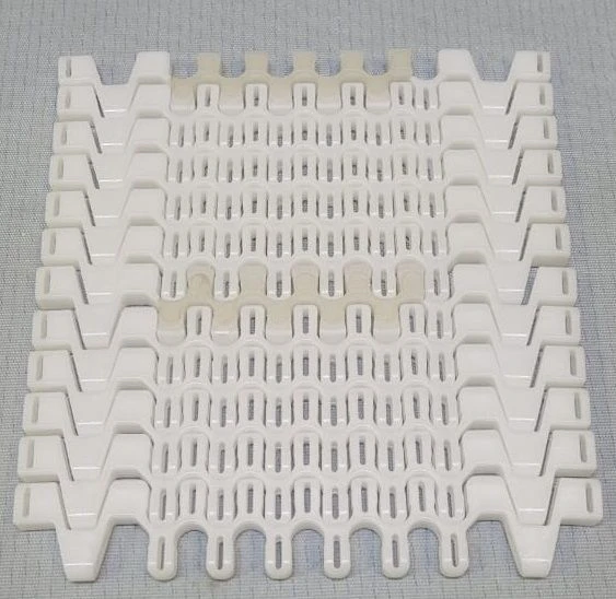 Modular tape ML100R PP (xx X xx mm; friction insert F with xx mm pitch, edge margin xx mm; POM pin; clips)