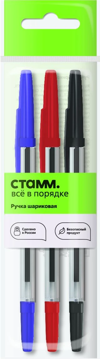 Set of ballpoint pens STAMM "Optima" 3pcs, 3 colours, 1mm, package with europodweight