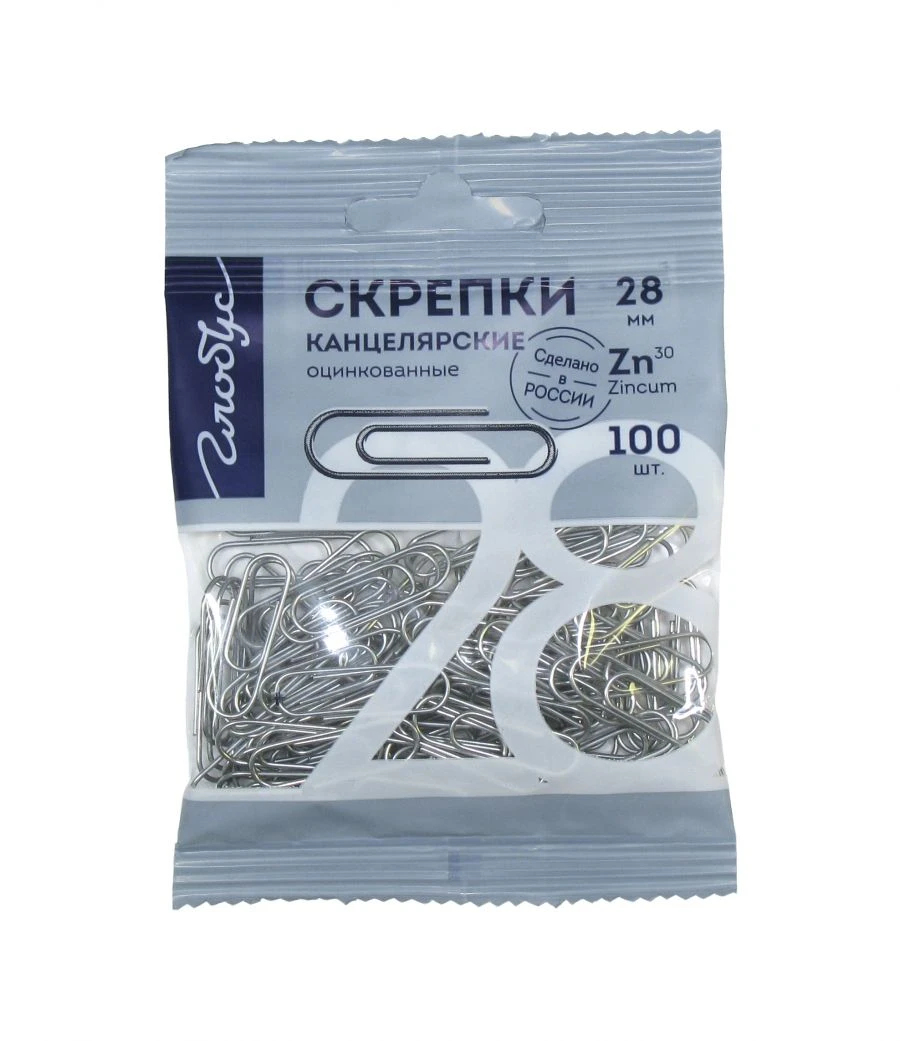 Paper clips 28 mm 100 pcs. galvanised, packet with Euro suspension