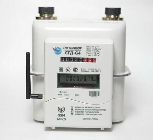 Gas counters volumetric diaphragmatic "CHETPRIBOR" SGD MTK GSM with mechanical temperature compensation, built-in module t