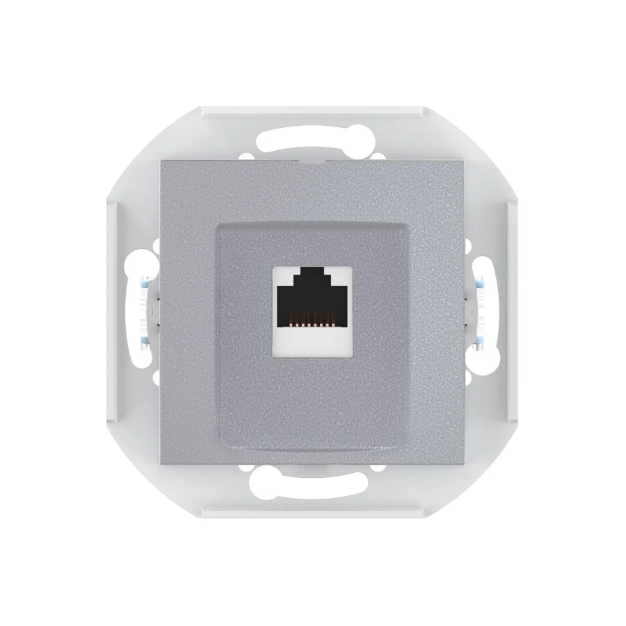 CADUCEUS ALING PRESTIGE Flush-mounted computer socket with Keystone RJ45 8P8C cat.6A UTP module, silver, art. no. 6016.2 (mechan