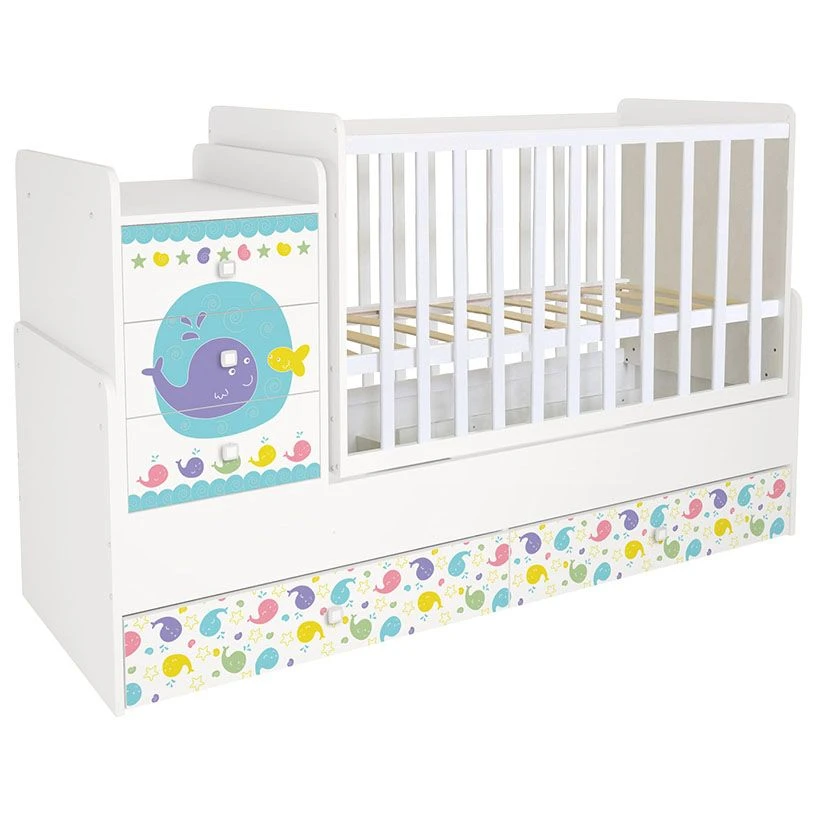 Polini Kids Simple 1100 Sea Story Crib, white, article number 0001442.9.5