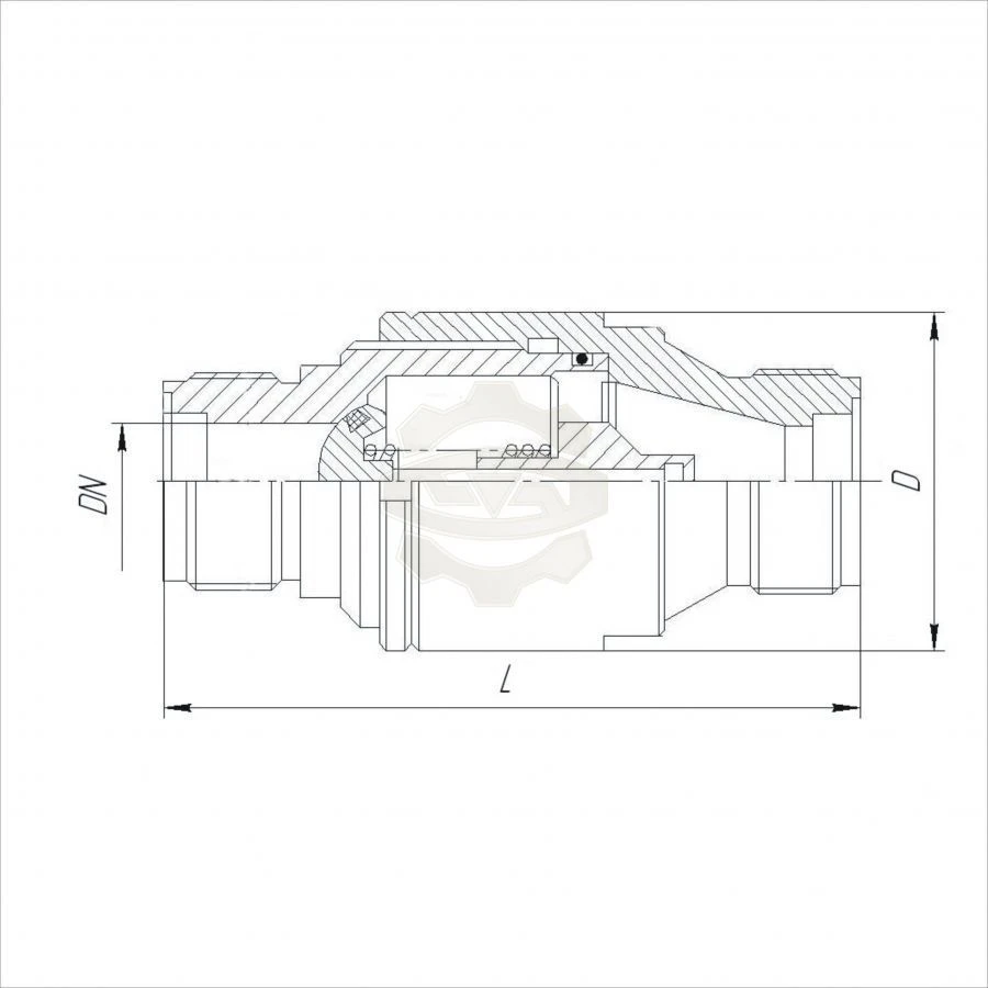 Non-return direct flow bronze union valve DN 20 PN 6,4 MPa (64 kgf/cm2) IPLT.494311.001 Basic material BrAMts9-2 GOST