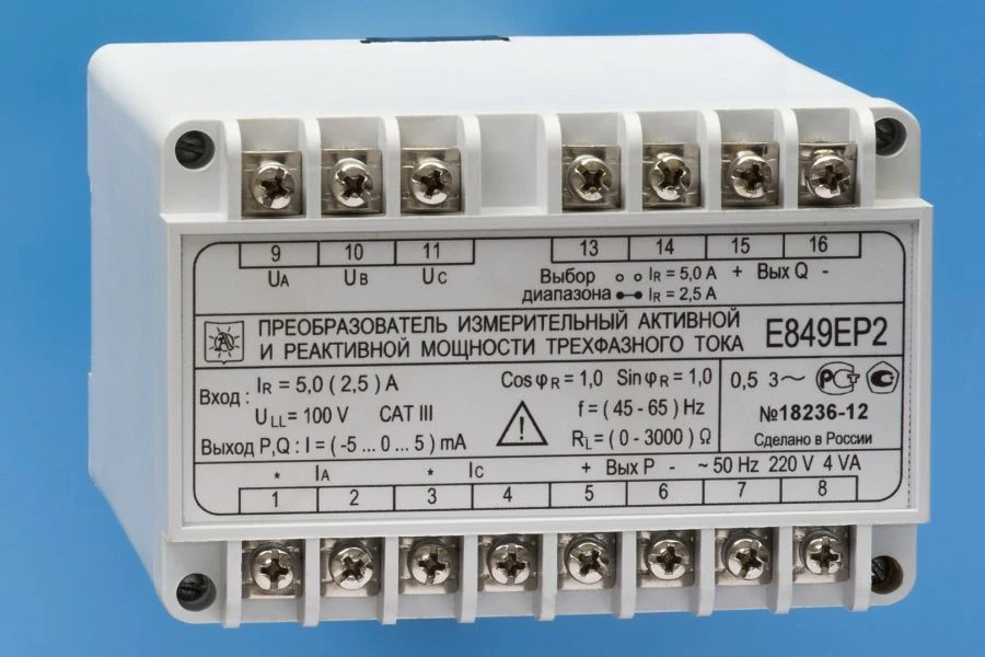 Three-phase current active and reactive power measuring converter E849