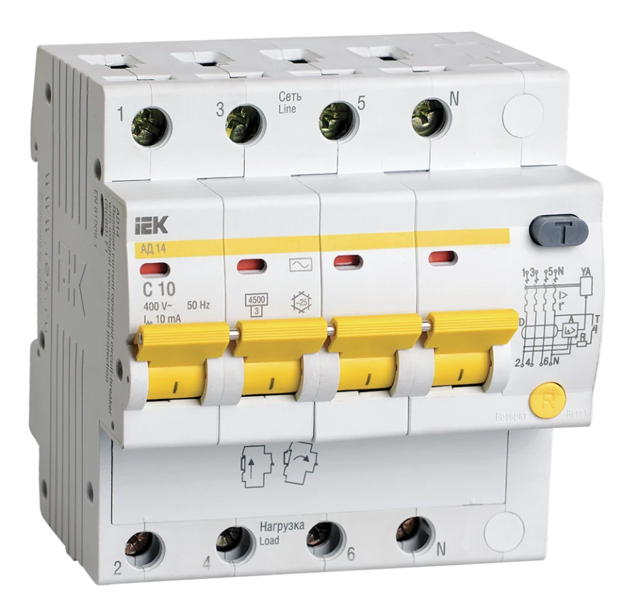 Differential circuit breaker AD14 4P 10A 10mA IEK