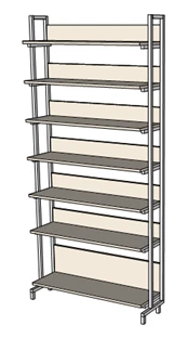 One-sided library shelving unit