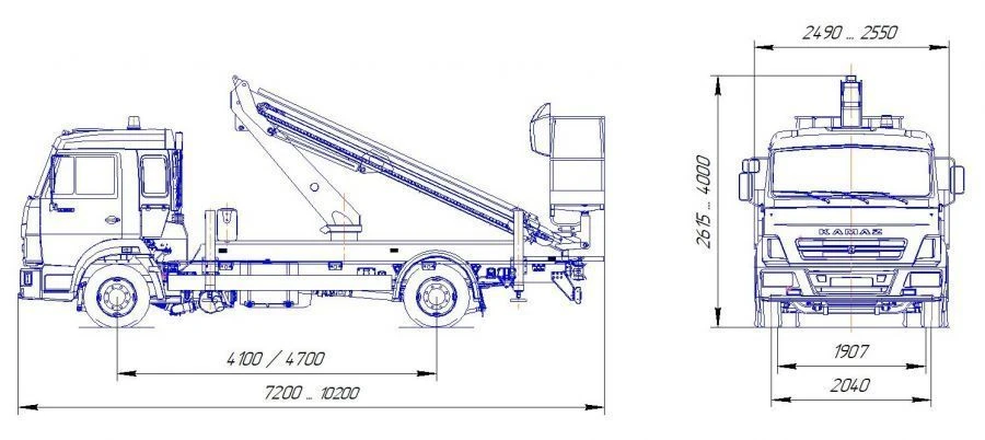 Means of transport equipped with lifts with working platforms P180T,VA180T Velmash-S type 57503 modifications: 57503H on b