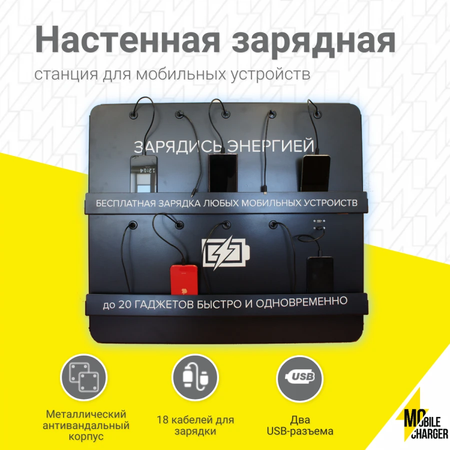 Wall-mounted charging station for mobile devices