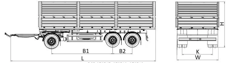 Grain wagon trailer type MDO432, modification 878569 on MD.?2?1850?9??120?13 axle (double axle) or on MD.?1?2050?9??120?13 axle
