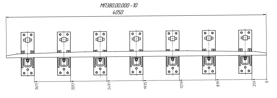 Counter rail of SP850 profile with complete set of pads with stop and fastenings for SP t. R50 m 1/11 pr. 2642 (MP 380.00.000-10