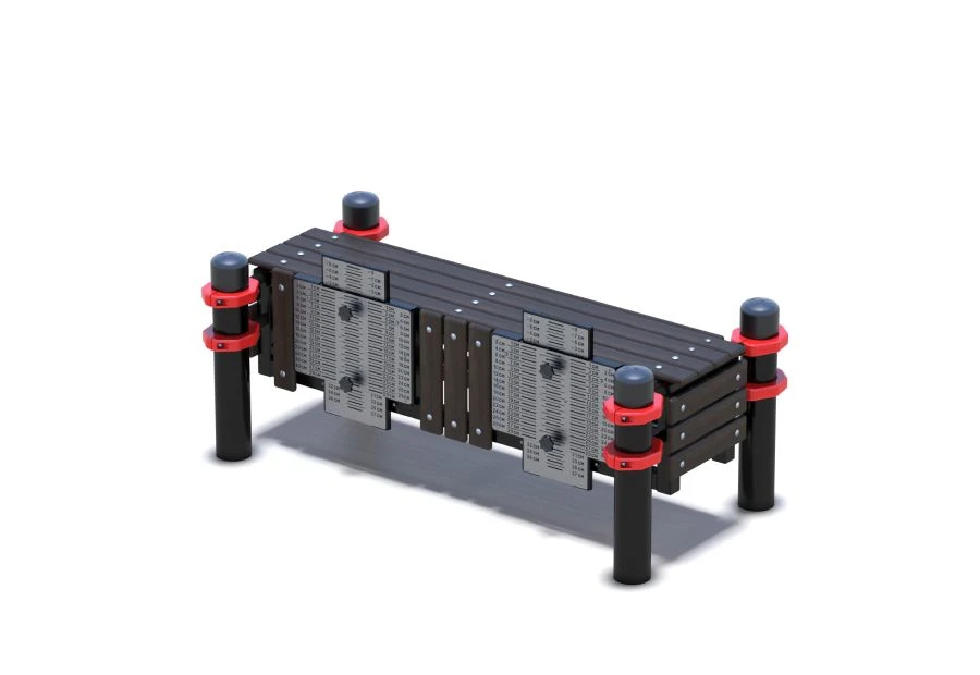Horizontal gymnastics bench with measuring rulers